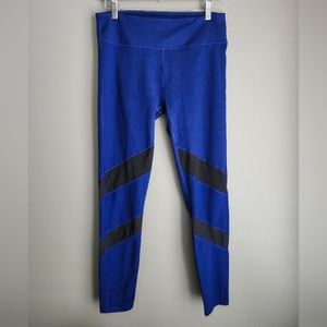 Fabletics Cobalt Blue Black Sheer Mesh Panel Compression Leggings Size M…